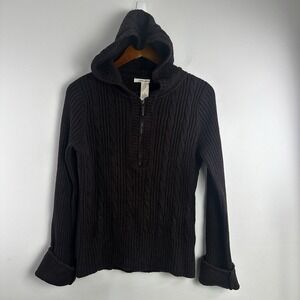 Vintage DKNY Jeans Cable Knit 1/4 Zip Hoodie Sweater Women M Brown Prep Y2K Mall
